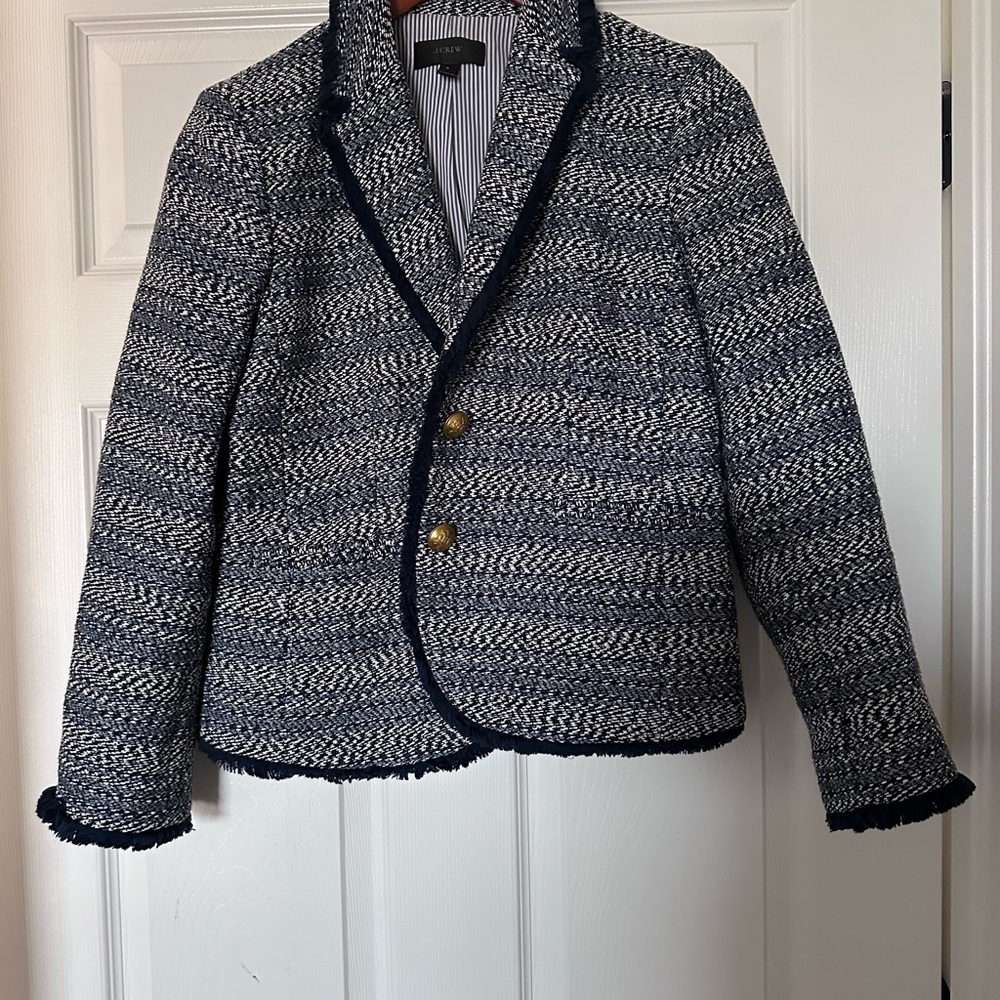 J. Crew Navy and White Tweed Blazer